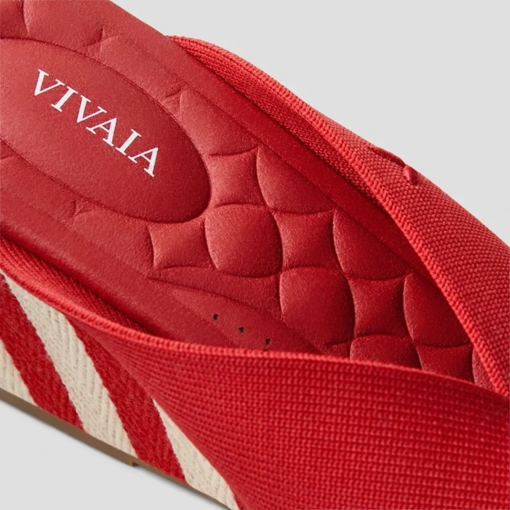 Vivaia‎ Red & White Striped Knot Wedge Platform Sandals Slides EU/39.5 US/8.5